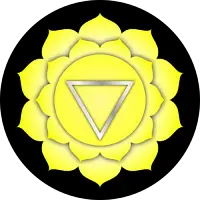The Solar Plexus chakra located in the abdomen, represented by the color yellow and the fire element