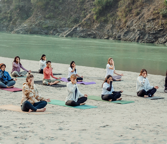 Students practising during the 200 Hour Yoga Teacher Training in Rishikesh