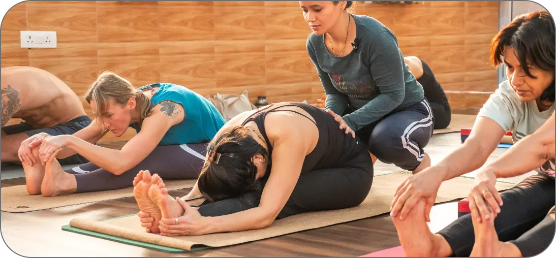 Guided Yoga Nidra relaxation session at Rishikesh Yog Nirvana